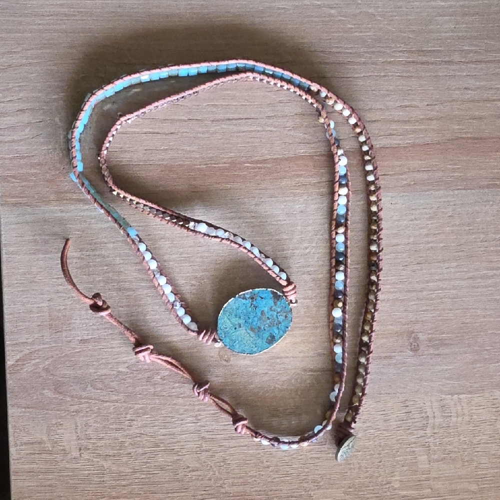Handmade Turquoise Blue Stone Wrap Bracelet - Women Jewelry